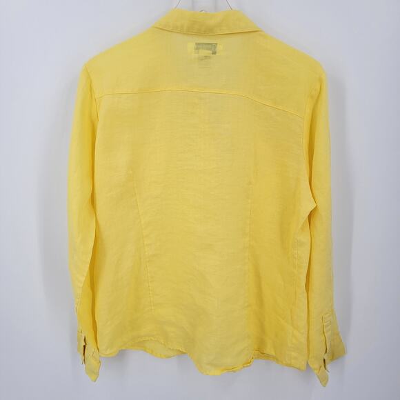 Giorgiana by Naji Top Womens Large Yellow Linen Button Up Roll Tab Sleeves - Picture 9 of 12